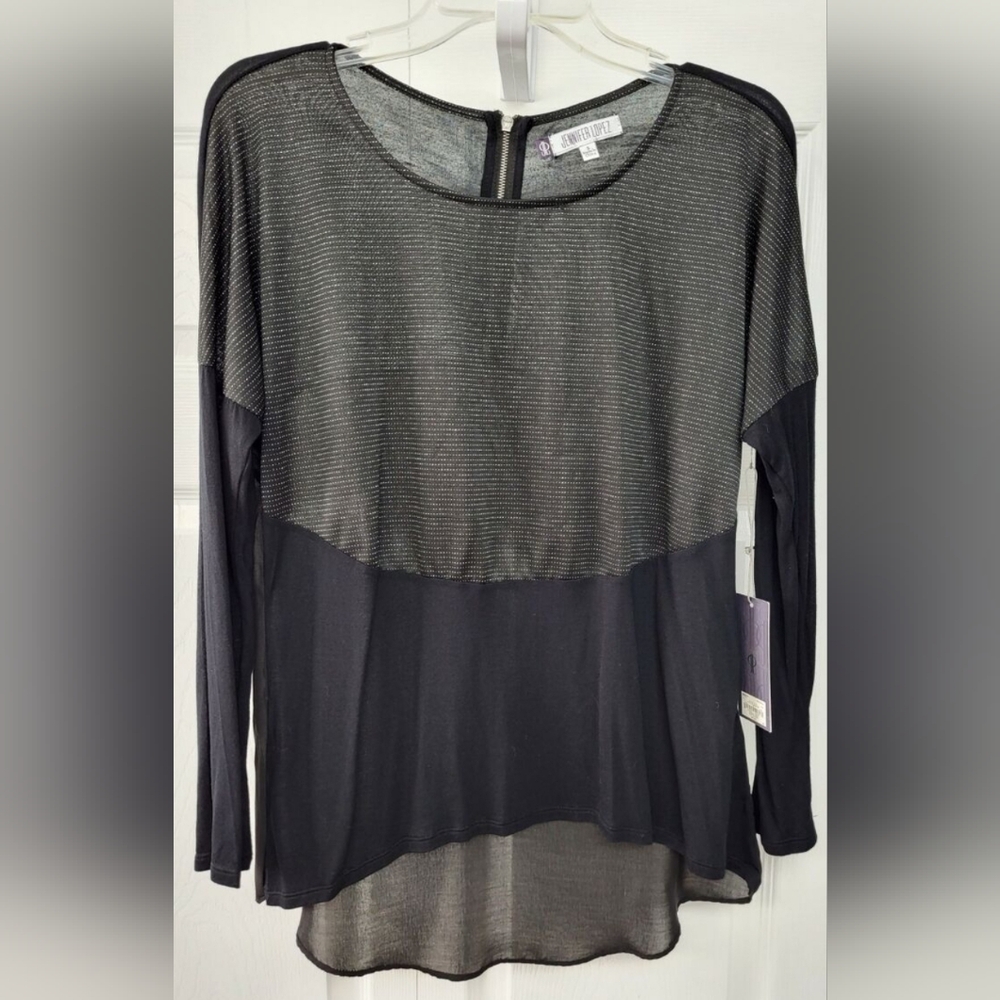 J-Lo glitter top high low mesh top size XL
